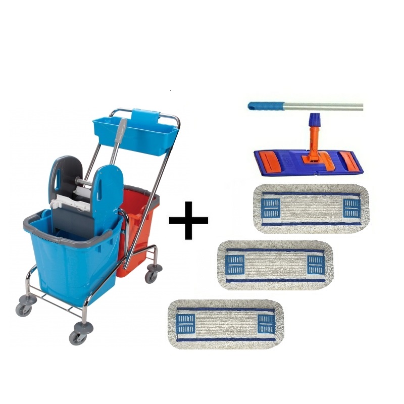 Úklidový vozík DOUBLE + FLIPPER Mop UNI sestava se 3 návleky 40cm