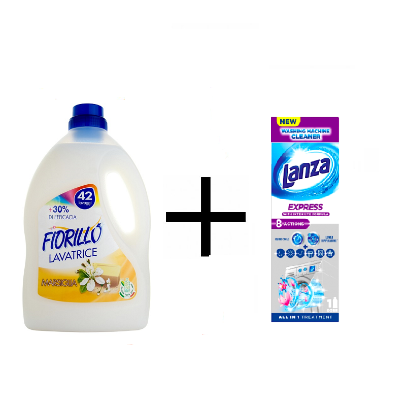 Prací gel Marsiglia FIORILLO 2500 ml s marseillským mýdlem + Čistič pračky LANZA 250ml ZDARMA