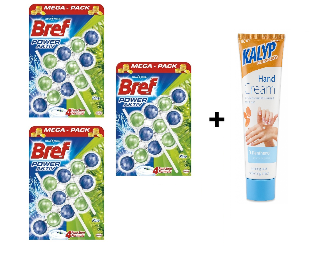 3x BREF WC aktiv 3x50g - kuličky MIX vůní + ZDARMA Krém na ruce KALYP D-panthenol 100ml