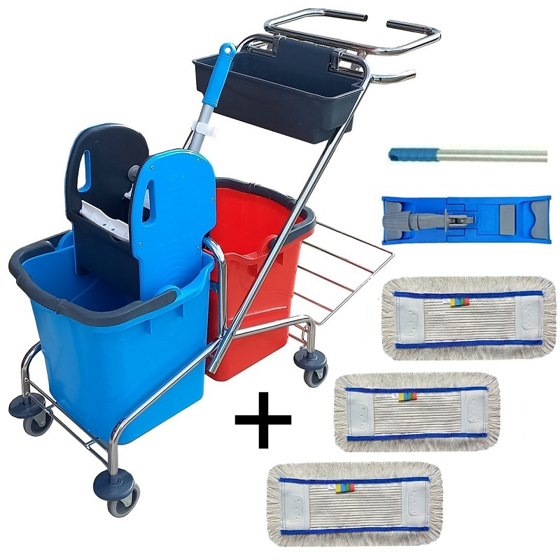 Úklidový vozík DOUBLE VAK 2x25l  + FLIPPER Mop sestava se 3mi návleky 40cm AKCE