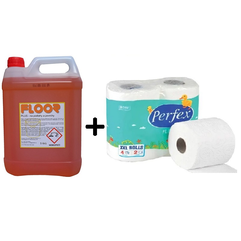 FLOOR PLUS koncentrát 5L + ZDARMA Toaletní papír PERFEX PLUS 2vrstvý bílý, 4ks