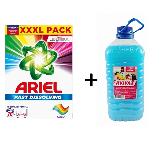 Prací prášek ARIEL 70PD Color + ZDARMA  Aviváž SATUR 3 l modrá