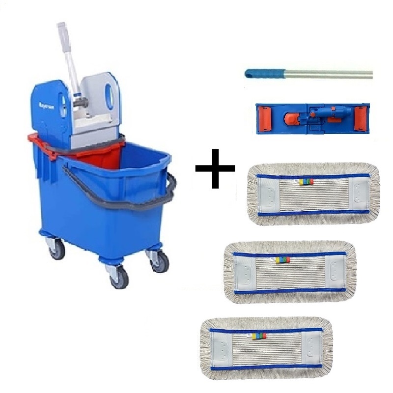 Úklidový vozík  BOBBY PLUS BRS + FLIPPER Mop sestava s 3mi návleky 40cm