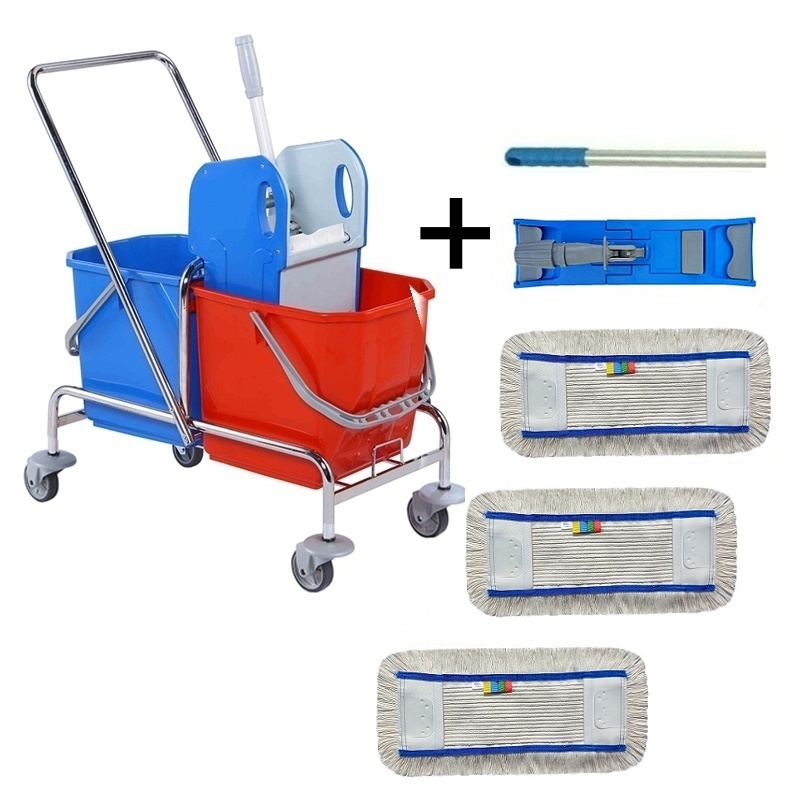 Úklidový vozík DOUBLE BRS 2x25 + FLIPPER Mop sestava s 3mi návleky 40cm AKCE