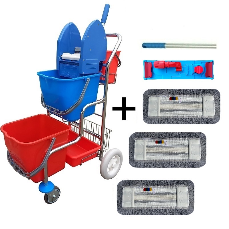 Úklidový vozík DUO PRAKTIK III + FLIPPER Mop sestava se třemi návleky 40cm