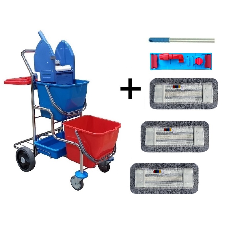 Úklidový vozík DUO KOMBI + FLIPPER Mop sestava se třemi návleky 40cm