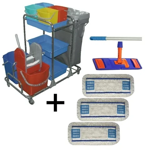 Úklidový vozík COMPLETE-CHROM + FLIPPER Mop sestava se 3 návleky